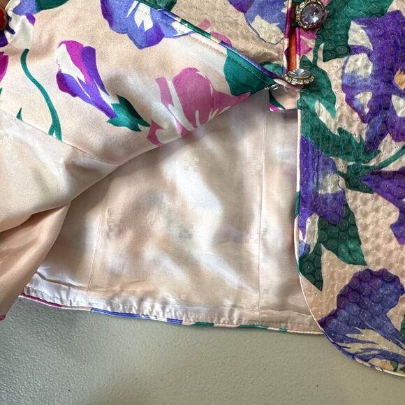 Vintage 80s A.J. Bari 100% Silk Sequined Blazer Shirt Women's Size 10 - Picture 5 of 8